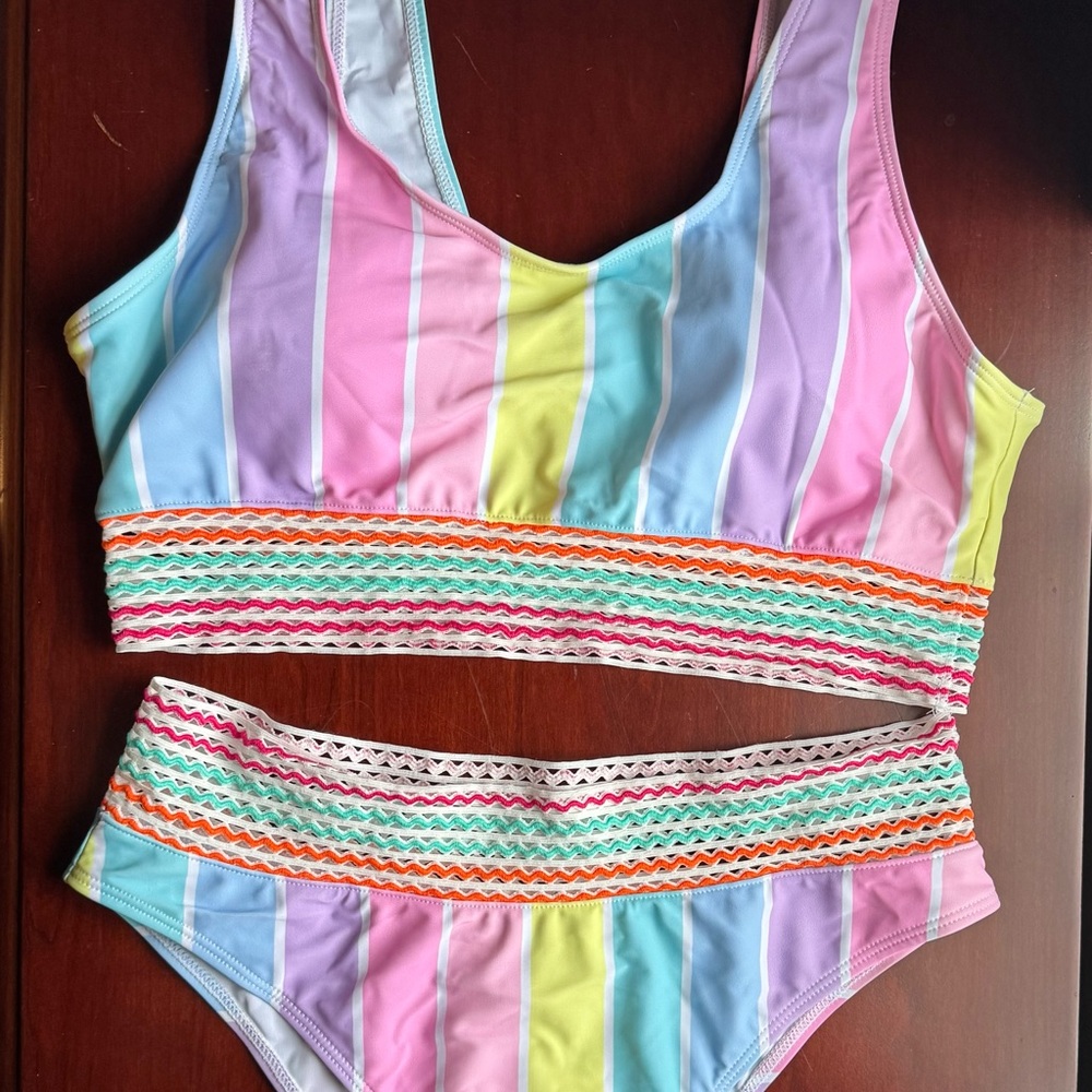 Colorful Striped Womens Swim Set